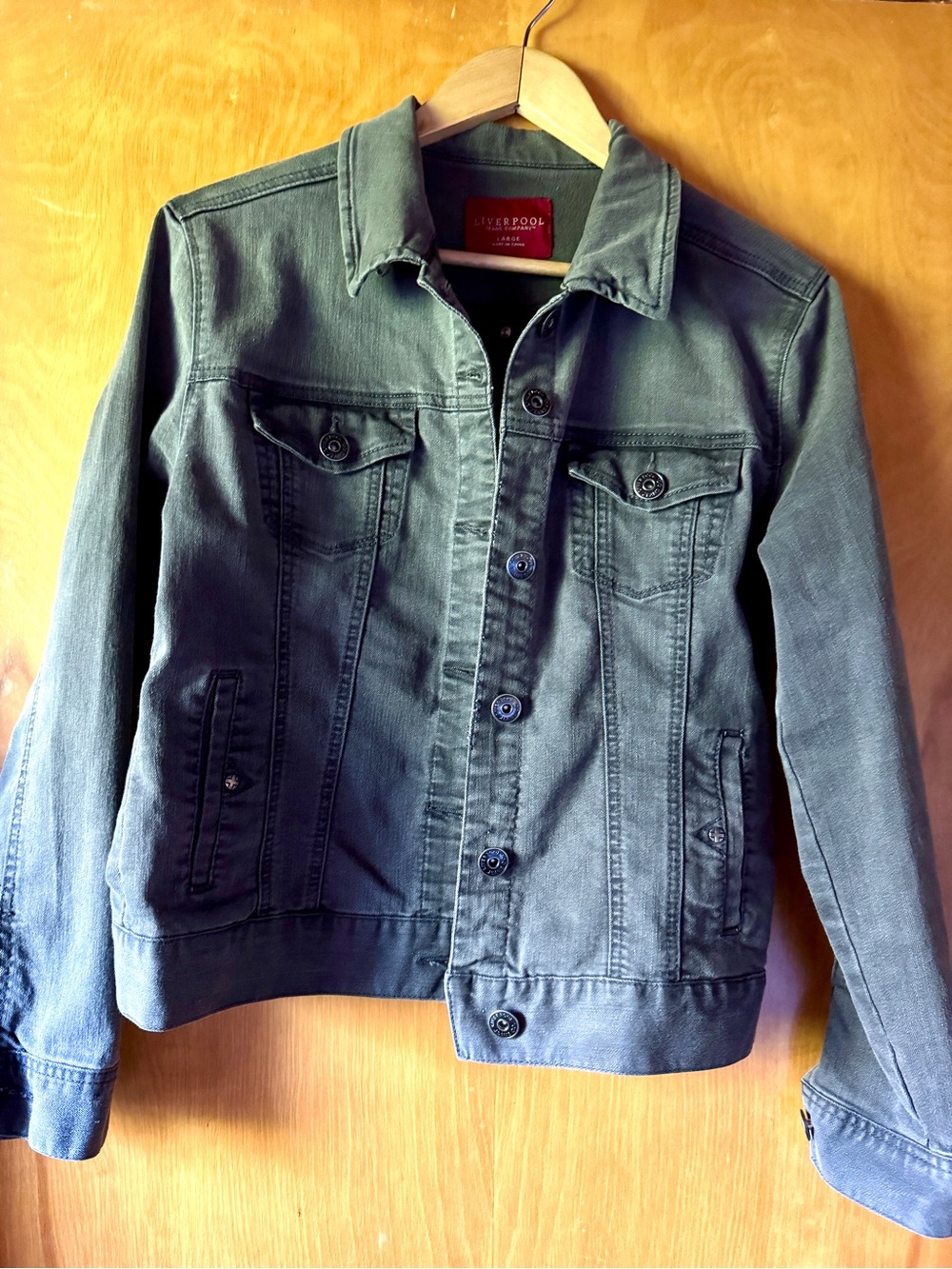Liverpool Jeans Co. Classic Trucker Jacket Stretch Denim Dark Grey Large